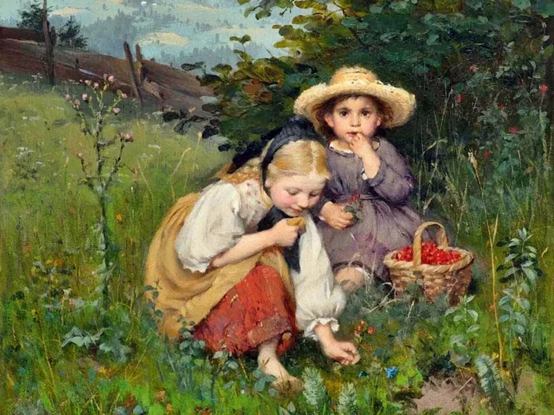 1840-Wilhelm Schutze - Ragazze che colgono bacche